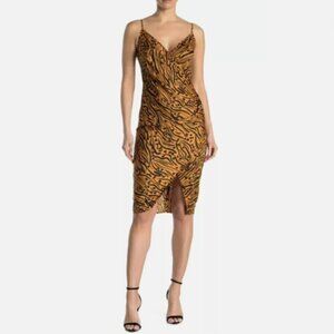 BCBGeneration Women's Tiger Print Pleated Sheath Party Dress Bronze Gold
